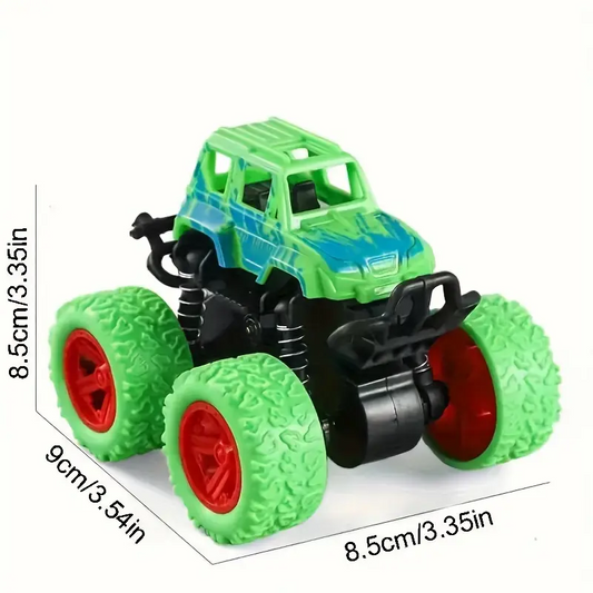 Pack of 2 Friction Powered Monster Truck Toy, Push & Go 4WD Off-Road Car for Kids, Amazing Stunts 360 Spin.(Random Colors)