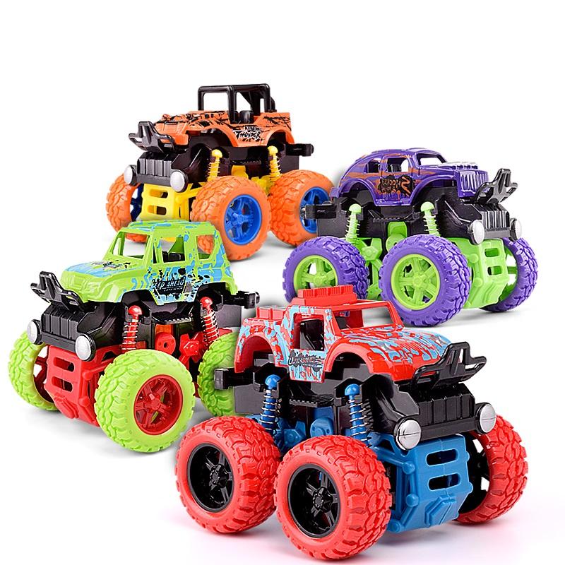 Pack of 2 Friction Powered Monster Truck Toy, Push & Go 4WD Off-Road Car for Kids, Amazing Stunts 360 Spin.(Random Colors)