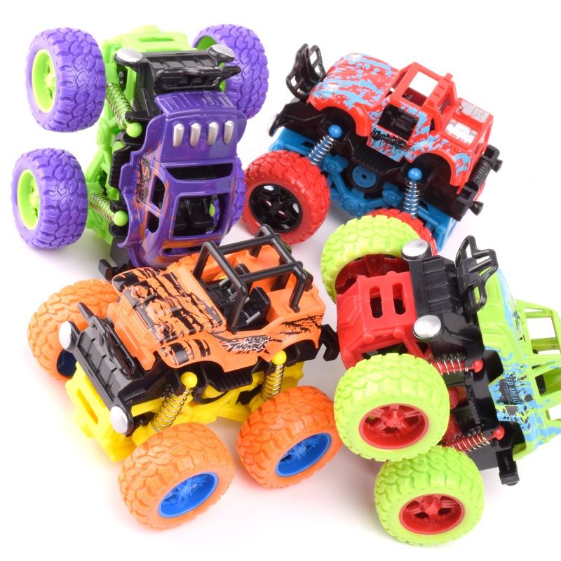 Pack of 2 Friction Powered Monster Truck Toy, Push & Go 4WD Off-Road Car for Kids, Amazing Stunts 360 Spin.(Random Colors)