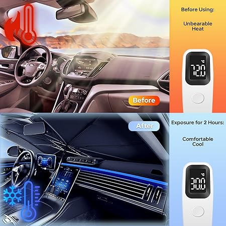 Car Sun Shade Windshield Cover - 31"x52" Black | UV Block & Heat Insulation Fabric for Maximum Sun Protection