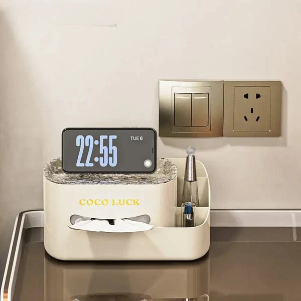 Modern Makeup Organizer - Cosmetic Display with Tissue Box & Desk Storage