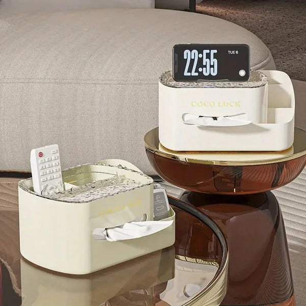 Modern Makeup Organizer - Cosmetic Display with Tissue Box & Desk Storage