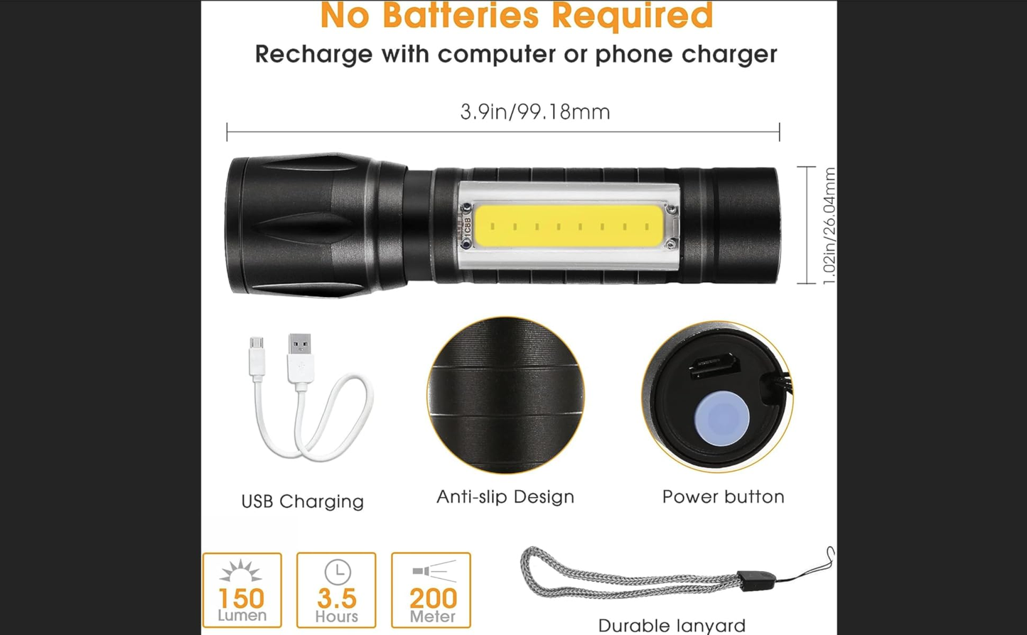 LED Torch Rechargeable, Super Bright Adjustable Focus Flashlight