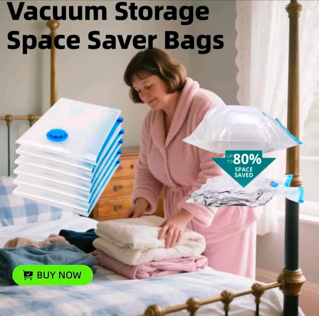 Vacuum Storage Bags β (5 Pack) with Hand Pump | Save Up to 80% Space!