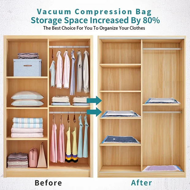Vacuum Storage Bags β (5 Pack) with Hand Pump | Save Up to 80% Space!