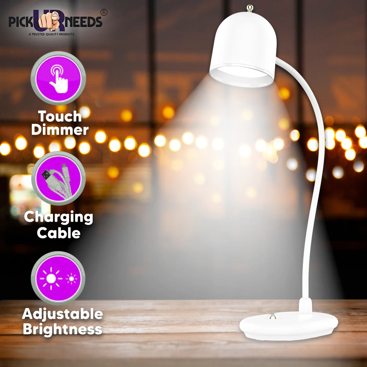 Rechargeable LED Touch Study Table Lamp for Kids | Eye Protection, USB Charging, Dimmable Light for Students & Reading