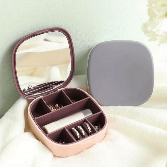 Mini Portable Cosmetic & Jewelry Organizer With Mirror