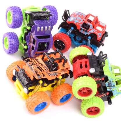 Pack of 2 Friction Powered Monster Truck Toy, Push & Go 4WD Off-Road Car for Kids, Amazing Stunts 360 Spin.(Random Colors)