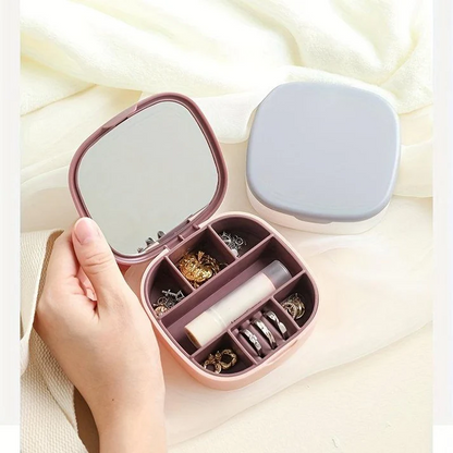 Mini Portable Cosmetic & Jewelry Organizer With Mirror