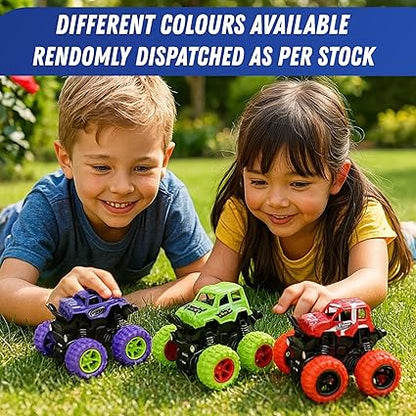 Pack of 2 Friction Powered Monster Truck Toy, Push & Go 4WD Off-Road Car for Kids, Amazing Stunts 360 Spin.(Random Colors)