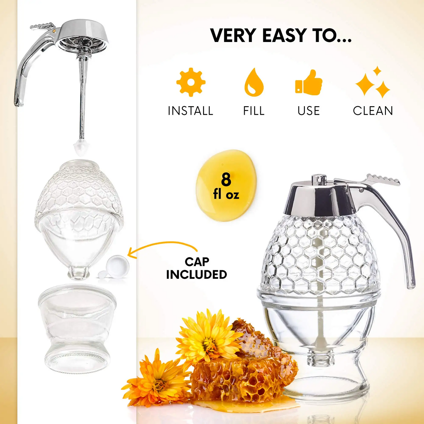 200ml Acrylic Honey & Syrup Dispenser with Stand