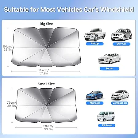 Car Sun Shade Windshield Cover - 31"x52" Black | UV Block & Heat Insulation Fabric for Maximum Sun Protection