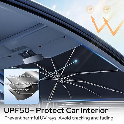 Car Sun Shade Windshield Cover - 31"x52" Black | UV Block & Heat Insulation Fabric for Maximum Sun Protection