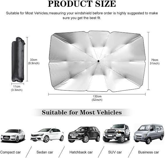 Car Sun Shade Windshield Cover - 31"x52" Black | UV Block & Heat Insulation Fabric for Maximum Sun Protection