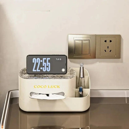 Modern Makeup Organizer - Cosmetic Display with Tissue Box & Desk Storage