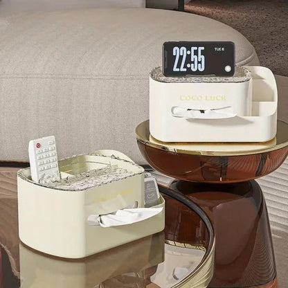 Modern Makeup Organizer - Cosmetic Display with Tissue Box & Desk Storage