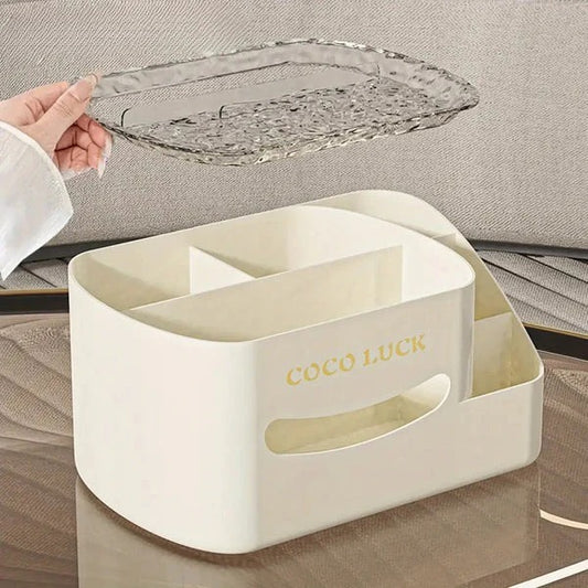 Modern Makeup Organizer - Cosmetic Display with Tissue Box & Desk Storage