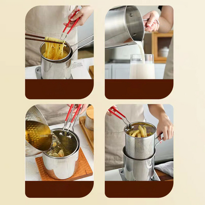 Stainless Steel Deep Frying Pot with Oil Draining Rack & Lid