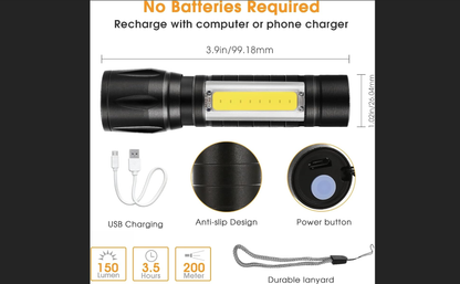 LED Torch Rechargeable, Super Bright Adjustable Focus Flashlight