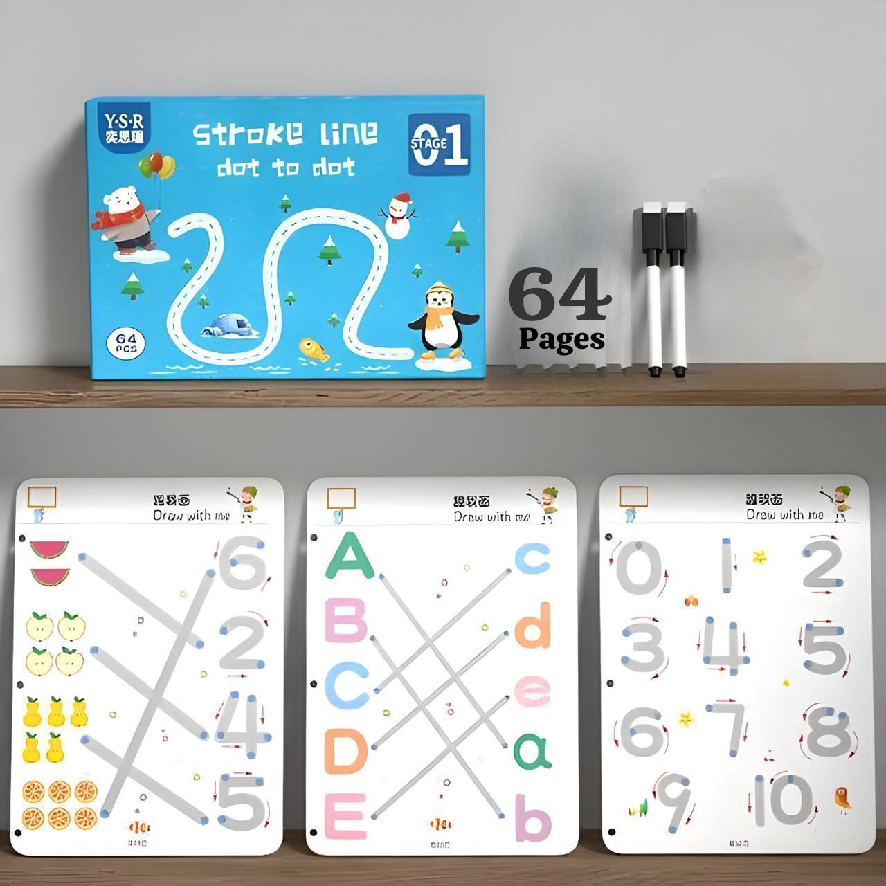 64 Pages Reusable Magical Tracing Workbook Set with Marker & Duster