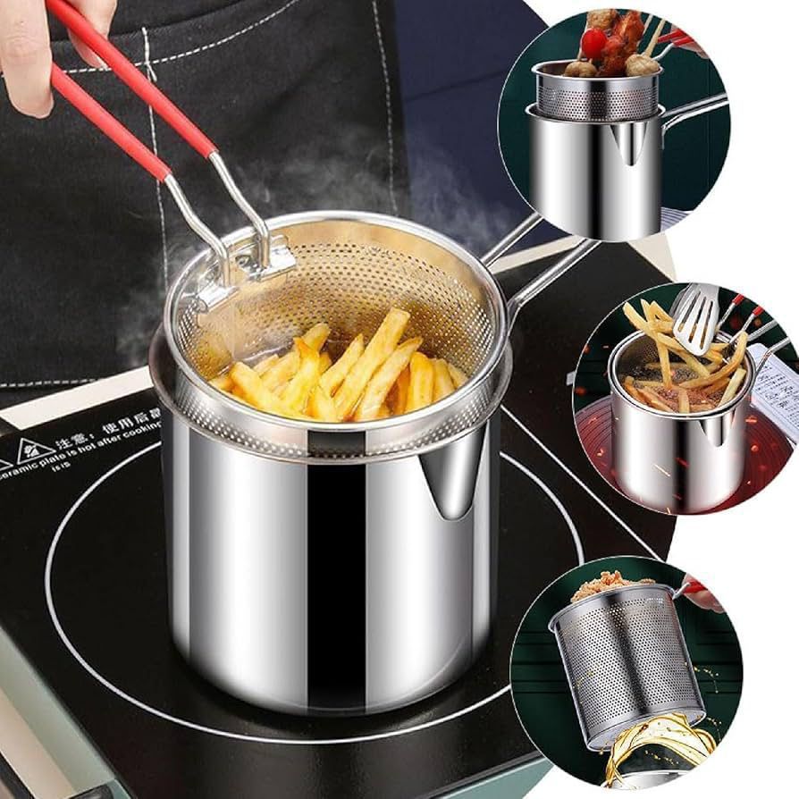Stainless Steel Deep Frying Pot with Oil Draining Rack & Lid