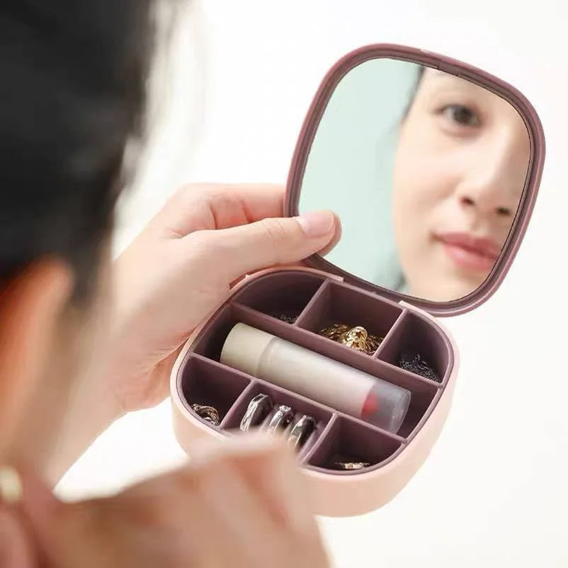 Mini Portable Cosmetic & Jewelry Organizer With Mirror