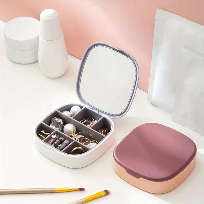Mini Portable Cosmetic & Jewelry Organizer With Mirror