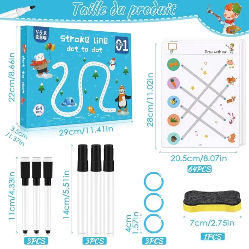 64 Pages Reusable Magical Tracing Workbook Set with Marker & Duster