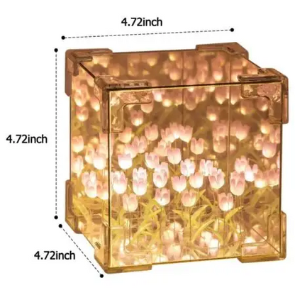 DIY Tulip Cube Mirror Lamp | Flowers LED Decorative Lamp (Square)